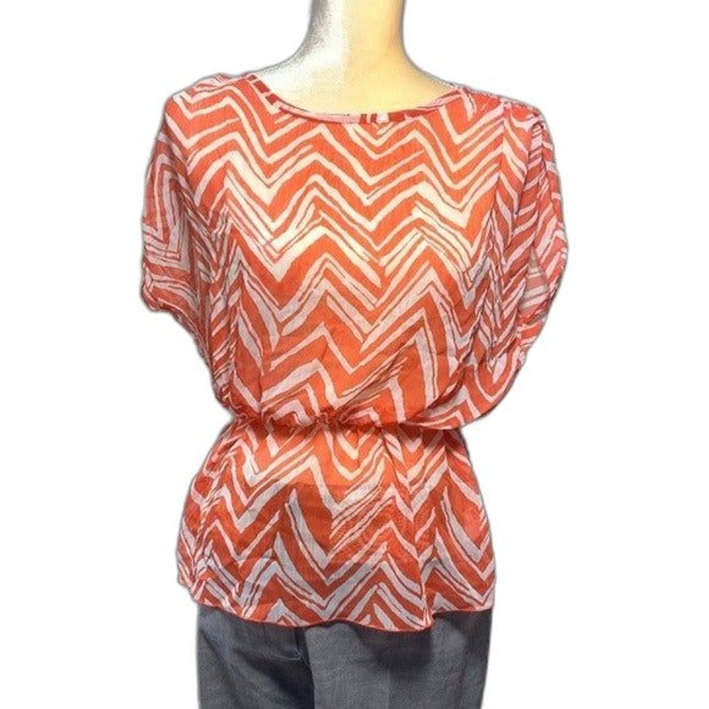 Color Swatch Small Orange Chevron Blouse Sheer Boho Dolman Sleeve Top